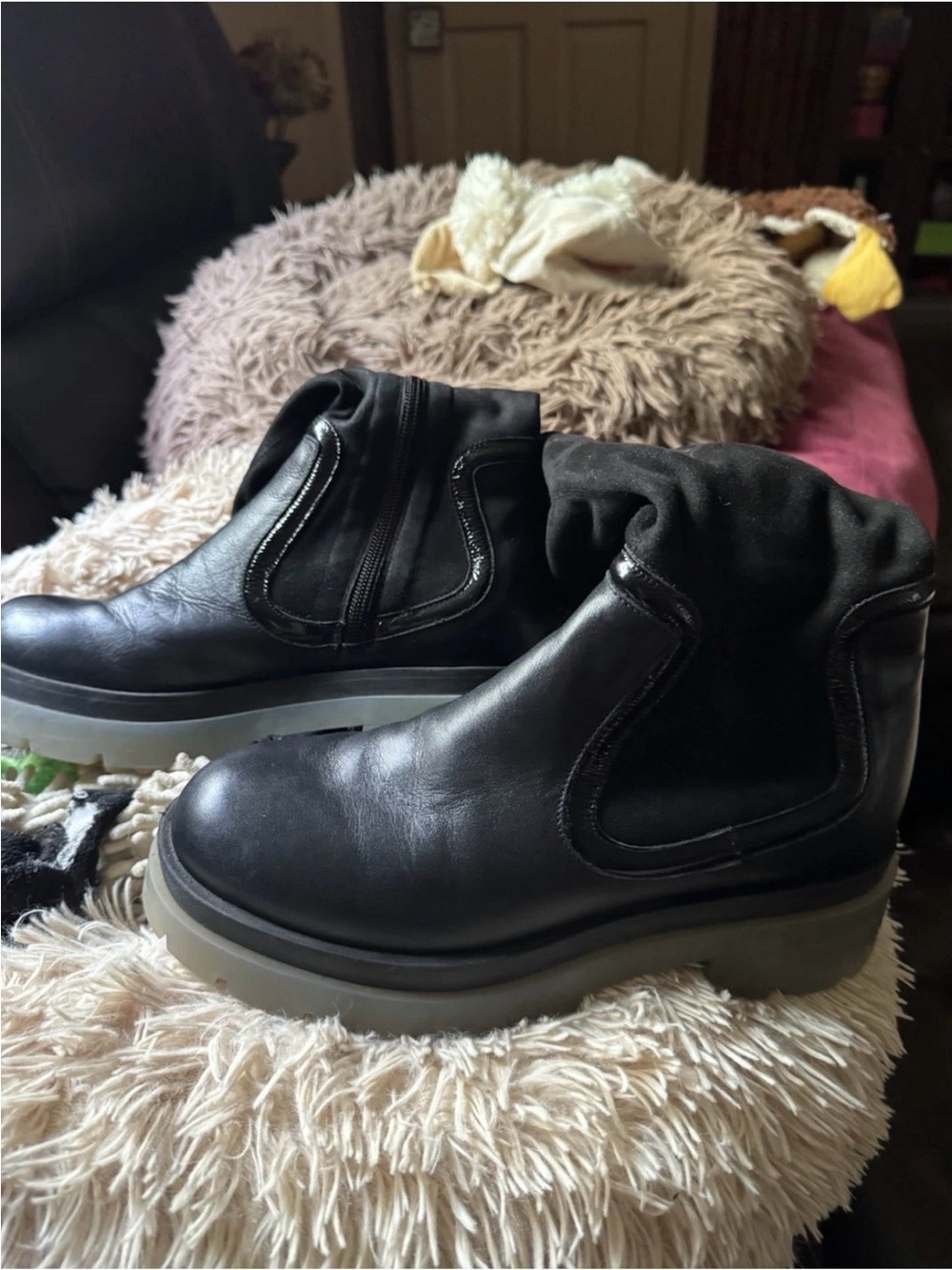 Aquatalia Nordstrom boots 8.5 Black Leather Suede Platform Side zipper Orig $279